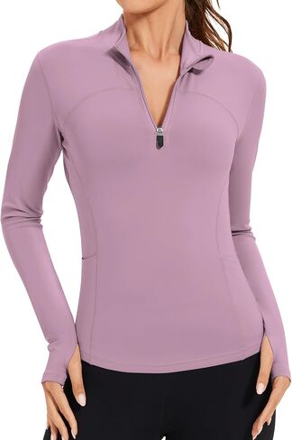Akewei Womens Long Sleeve Tops Quarter Zip Pullover Quick Crive Crop Athletic Slim Fit Yoga قمصان اليوغا in Kuwait