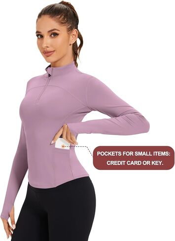 Akewei Womens Long Sleeve Tops Quarter Zip Pullover Quick Crive Crop Athletic Slim Fit Yoga قمصان اليوغا in Kuwait