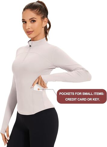 AKEWEI Womens Long Sleeve Workout Tops Quarter Zip Pullover Quick Dry Crop Athletic Slim Fit Yoga Shirts in Kuwait