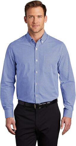Port Authority Broadcloth Gingham Easy Care Shirt W644 2XL Gusty Grey/ White in Kuwait