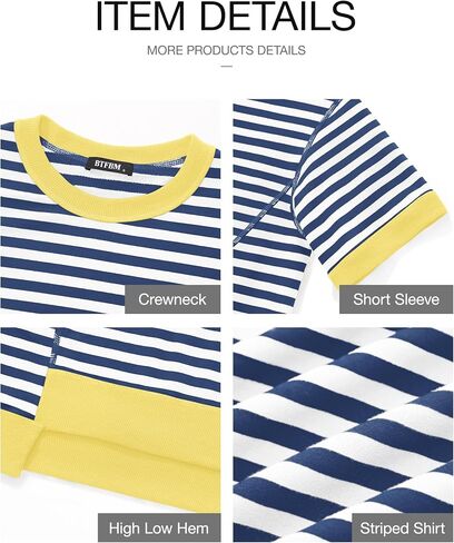 BTFBM Women Oversized Striped T Shirts Short Sleeve Summer Tops Casual Loose Crewneck High Low Hem Color Block Y2k Tees in Saudi Arabia