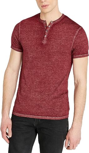 Buffalo David Bitton Men's Short Sleeve KASUM Henley, Burnout WASH Dusty Orange, Large in Saudi Arabia