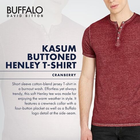 Buffalo David Bitton Men's Short Sleeve KASUM Henley, Burnout WASH Dusty Orange, Large in Saudi Arabia