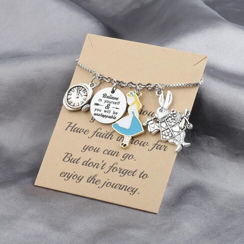 FUSTMW Alice Gifts Keychain Rabbit Alice Pendant Wonderland Inspired Gifts Cartoon Keepsake Keychain Friendship Gifts in Kuwait