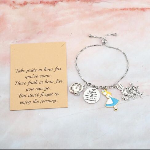 FUSTMW Alice Gifts Keychain Rabbit Alice Pendant Wonderland Inspired Gifts Cartoon Keepsake Keychain Friendship Gifts in Kuwait