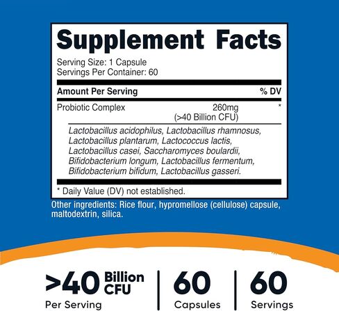 مجمع بروبيوتيك Nutricost (40 مليار CFU) (60 كبسولة)-خالية من الكائنات المعدلة وراثيا وخالية من الغلوتين in Saudi Arabia