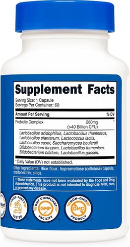 مجمع بروبيوتيك Nutricost (40 مليار CFU) (60 كبسولة)-خالية من الكائنات المعدلة وراثيا وخالية من الغلوتين in Saudi Arabia