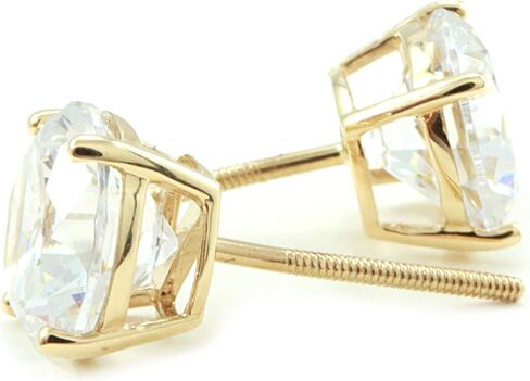 Diamond Stud Earrings For Women, Mens Diamond Earrings, Screw Back Earrings, 14k Yellow Gold 2ct Solitaire Brilliant Round, Princess, & Heart Cut VVS D-E Color [Simulated Diamond] in Kuwait