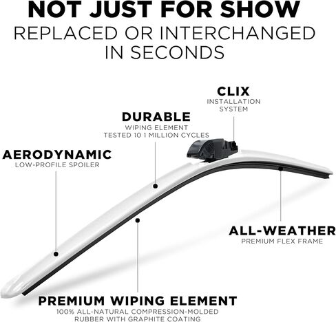 Clix Wipers - Jeep Wrangler & Gladiator (16"/16") Original Black Windshield Wiper Blades (All Wrangler & Gladiator Models), All-Weather Replacement Wipers-Set of 2, Includes Quick Clips (1997-2025) in Kuwait