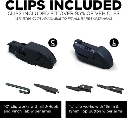 Clix Wipers - Jeep Wrangler & Gladiator (16"/16") Original Black Windshield Wiper Blades (All Wrangler & Gladiator Models), All-Weather Replacement Wipers-Set of 2, Includes Quick Clips (1997-2025) in Kuwait