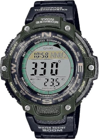 كاسيو ساعة رياضية رقمية للرجال SGW100B-3V بمستشعر مزدوج، فضي/اخضر، بدون مقاس، رقمية in Kuwait