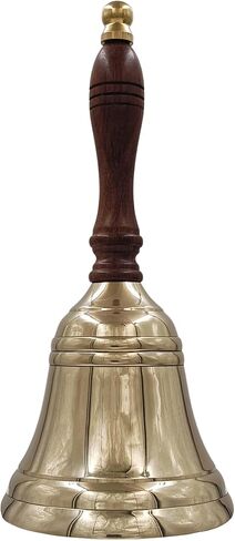 8.5"(H) 4"(D) Antique Brass Hand Bell Solid Brass Bell with Wooden Handle Bell Perfect for Dinner, Indoor, Outdoor, School, Bar, Reception, Last Order & Church by THDC in Saudi Arabia