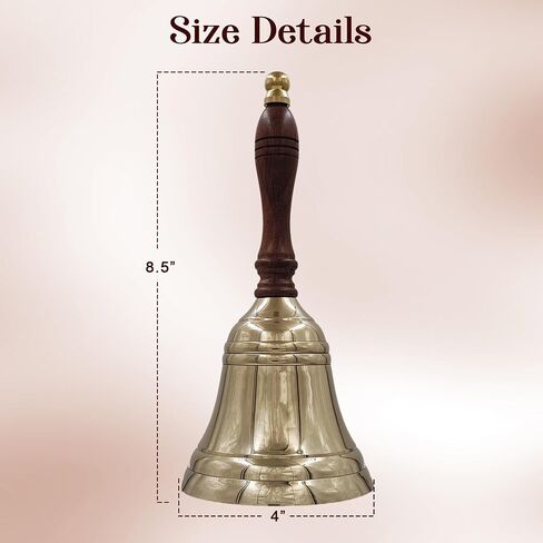 8.5"(H) 4"(D) Antique Brass Hand Bell Solid Brass Bell with Wooden Handle Bell Perfect for Dinner, Indoor, Outdoor, School, Bar, Reception, Last Order & Church by THDC in Saudi Arabia