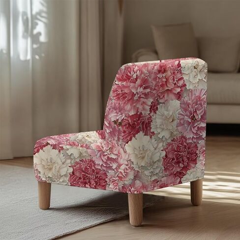 Pink White Flower Armless Accent Chair Cover Stretch Slipper Chair Slipcovers with Elastic Bottom Furniture Protector Cover for Living Room Home Hotel in Kuwait