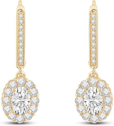 Everyday Elegance 14K Solid Gold Leverback Earrings | Round, Pear, Cushion & Emerald "Halo" Cubic Zirconia Drop Dangle | 2.0 to 3.0 CTW | With Gift Box in Kuwait