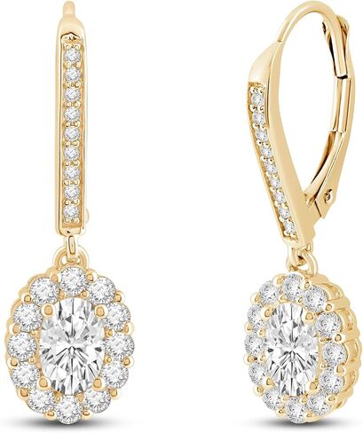 Everyday Elegance 14K Solid Gold Leverback Earrings | Round, Pear, Cushion & Emerald "Halo" Cubic Zirconia Drop Dangle | 2.0 to 3.0 CTW | With Gift Box in Kuwait