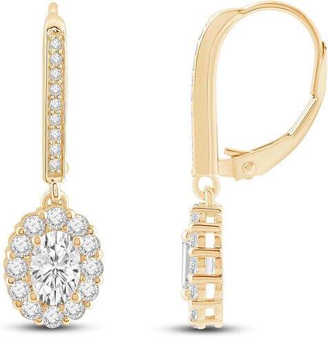 Everyday Elegance 14K Solid Gold Leverback Earrings | Round, Pear, Cushion & Emerald "Halo" Cubic Zirconia Drop Dangle | 2.0 to 3.0 CTW | With Gift Box in Kuwait