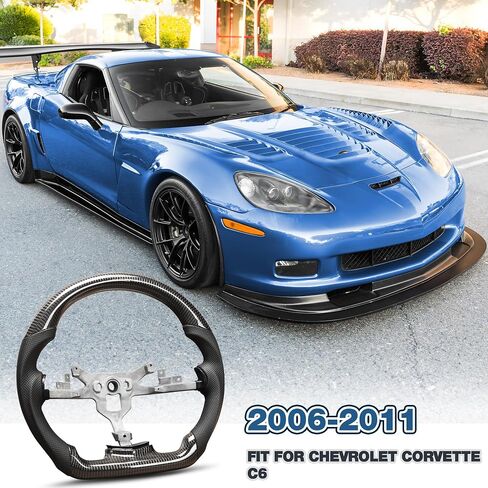 Carbon Fiber Steering Wheel Compatible for Chevy Corvette C6 2006-2011 D-shaped Flat-bottom Nappa Perforated Leather Steering Wheel Grip Hand-Stitched in Saudi Arabia
