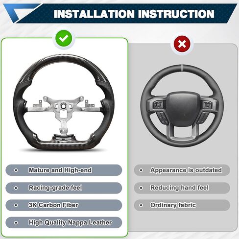 Carbon Fiber Steering Wheel Compatible for Chevy Corvette C6 2006-2011 D-shaped Flat-bottom Nappa Perforated Leather Steering Wheel Grip Hand-Stitched in Saudi Arabia