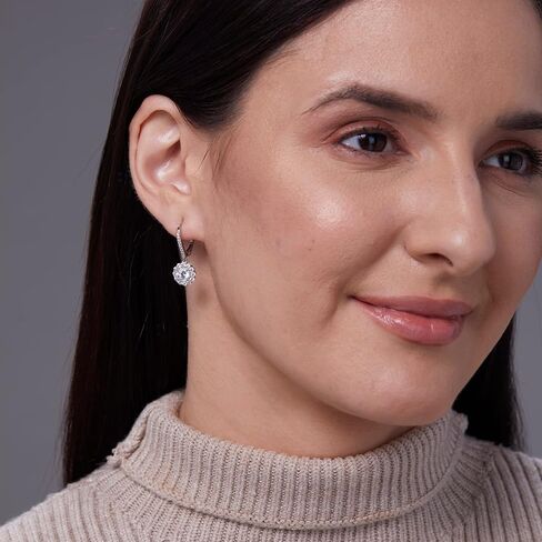 Everyday Elegance 14K Solid Gold Leverback Earrings | Round, Pear, Cushion & Emerald "Halo" Cubic Zirconia Drop Dangle | 2.0 to 3.0 CTW | With Gift Box in Kuwait