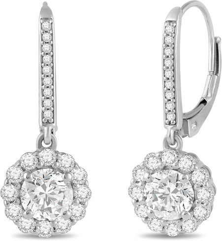 Everyday Elegance 14K Solid Gold Leverback Earrings | Round, Pear, Cushion & Emerald "Halo" Cubic Zirconia Drop Dangle | 2.0 to 3.0 CTW | With Gift Box in Kuwait