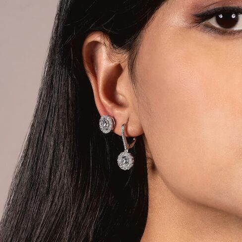 Everyday Elegance 14K Solid Gold Leverback Earrings | Round, Pear, Cushion & Emerald "Halo" Cubic Zirconia Drop Dangle | 2.0 to 3.0 CTW | With Gift Box in Kuwait