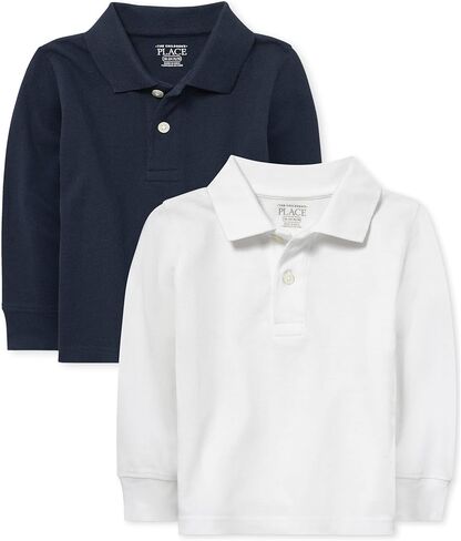 The Children's Place Baby Boys and Toddler Boys Long Sleeve Pique Polo, Classic Red/Nautico/White, 12-18 MONTHS in Saudi Arabia