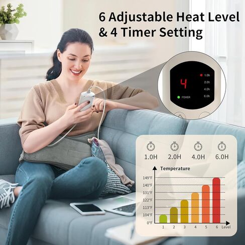 Calido Heating Pad for Back Pain Relief, Electric Heating Pad for Period Cramps with Belt, 6 Heat Level 4 Timer Setting & Auto Shut Off, 12"x24"+20" Large Heat Pad for Neck Shoulders Pain Relief in Saudi Arabia