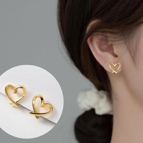 Heart Clip on Earrings for Women Cute 14K Gold Earrings Non piercing Clip Hypoallergenic Earring for Women Dainty Silver Earrings Jewelry for Men in Saudi Arabia