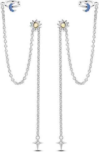 NARMO 925 Sterling Silver Butterfly Earrings Moon Sun Tassels Ear Clip Stud Earrings Colorful Feather Earrings for Women in Saudi Arabia