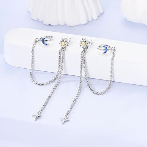 NARMO 925 Sterling Silver Butterfly Earrings Moon Sun Tassels Ear Clip Stud Earrings Colorful Feather Earrings for Women in Saudi Arabia
