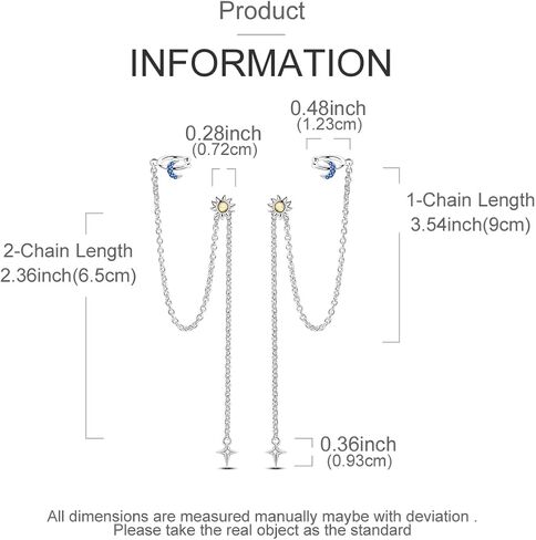 NARMO 925 Sterling Silver Butterfly Earrings Moon Sun Tassels Ear Clip Stud Earrings Colorful Feather Earrings for Women in Saudi Arabia