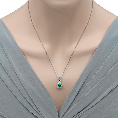 Peora 925 Sterling Silver Teardrop Regina Halo Netlace في مختلف الأحجار الكريمة ، شكل الكمثرى 9 × 6 مم ، مع سلسلة إيطالية 18 بوصة in Saudi Arabia