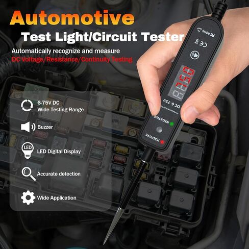 Test Light Automotive,DC 6-75V Digital LED Fuse & Voltage Tester,Circuit Tester Automotive with Digital Voltage Display,Relay Tester,Electric Test Pen for Car Battery Polarity Continuity Fuses (Black) in Saudi Arabia