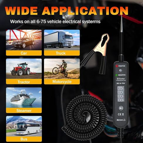 Test Light Automotive,DC 6-75V Digital LED Fuse & Voltage Tester,Circuit Tester Automotive with Digital Voltage Display,Relay Tester,Electric Test Pen for Car Battery Polarity Continuity Fuses (Black) in Saudi Arabia