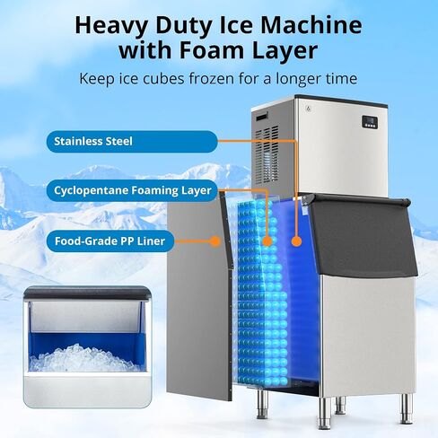 Countertop Nugget Ice Maker, 44 Lbs of Crunchy Pebble Cubes A Day, Stainless Steel Tabletop Machine with 24H Timer, Self-Cleaning, Small Portable Maker for Home, Office, Bar, Silver (HZB-20BN) in Saudi Arabia