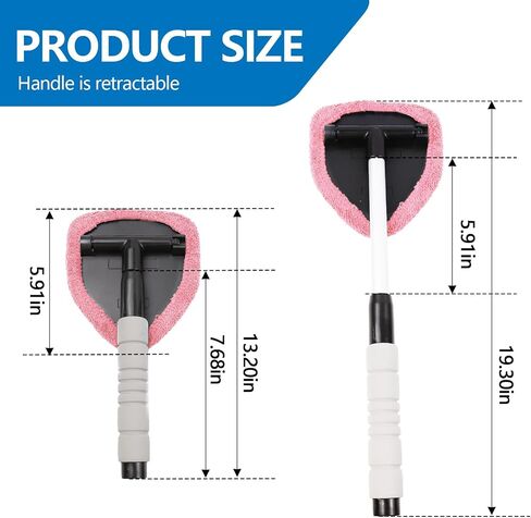 Car Windshield Cleaning Tool, Car Windshield Window Cleaner, Auto Window Glass Cleaning Kit with Extendable Handle & Reusable Microfiber Pad & Spray Bottle, Universal Car Accessories (Pink) in Kuwait
