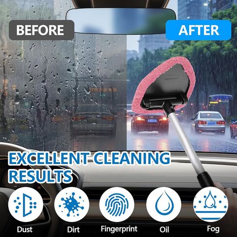 Car Windshield Cleaning Tool, Car Windshield Window Cleaner, Auto Window Glass Cleaning Kit with Extendable Handle & Reusable Microfiber Pad & Spray Bottle, Universal Car Accessories (Pink) in Kuwait