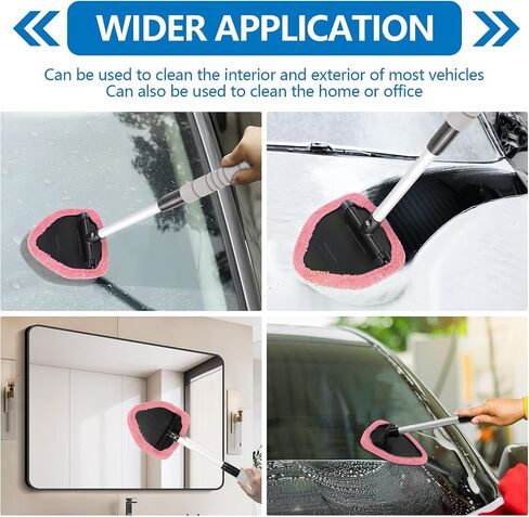 Car Windshield Cleaning Tool, Car Windshield Window Cleaner, Auto Window Glass Cleaning Kit with Extendable Handle & Reusable Microfiber Pad & Spray Bottle, Universal Car Accessories (Pink) in Kuwait