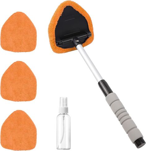 Car Windshield Cleaning Tool, Car Windshield Window Cleaner, Auto Window Glass Cleaning Kit with Extendable Handle & Reusable Microfiber Pad & Spray Bottle, Universal Car Accessories (Pink) in Kuwait