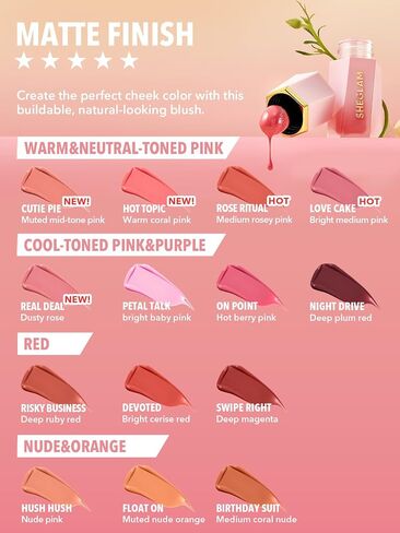 SHEGLAM Makeup - Color Bloom Liquid Blush Matte Finish - Long-wearing Waterproof Gel-Cream Blush with Sponge Tip Applicator (Cutie Pie) in Saudi Arabia