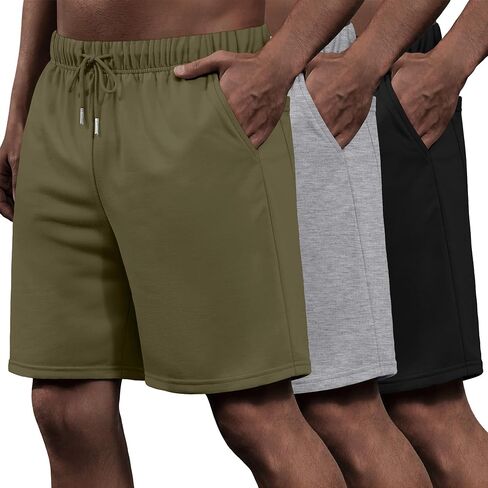 3 Pack Men's Athletic Shorts Big and Tall Running Basketball Workout Sport Short Pocket Drawstring Elastic Waist in Kuwait