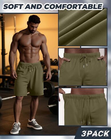 3 Pack Men's Athletic Shorts Big and Tall Running Basketball Workout Sport Short Pocket Drawstring Elastic Waist in Kuwait