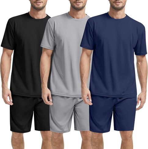 Janmercy 3 Pack Men's Workout Sets Athletic Shorts Shirt Basketball Football Training Running Gym dry fit Outfits Summer Gift in Saudi Arabia