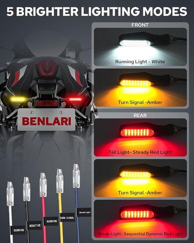 مؤشرات Benlari 4pcs تتدفق LED دراجة نارية الإشارات مصابيح الفرامل وأضواء الجري أثناء النهار الأمامي الإشارة الإشارة الأضواء المقاومة للماء لهارلي هوندا ياماها انتصار in Saudi Arabia