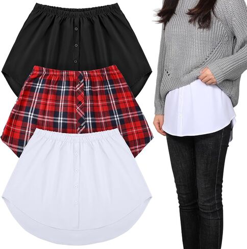 Geyoga 3 Pcs Women's Shirt Extenders Mini Adjustable Layering Fake Top Lower Sweep Shirt Half Length Skirt in Saudi Arabia