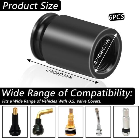 6 PCS Bullet Valve Stem Caps, Universal Bullet Shell Tire Valve Stem Caps, Aluminum Alloy Dustproof Tire Valve Stem Covers, Replacement Tire Valve Cap for Cars, Trucks, Bike, Motorcycle, SUV (Black) in Saudi Arabia