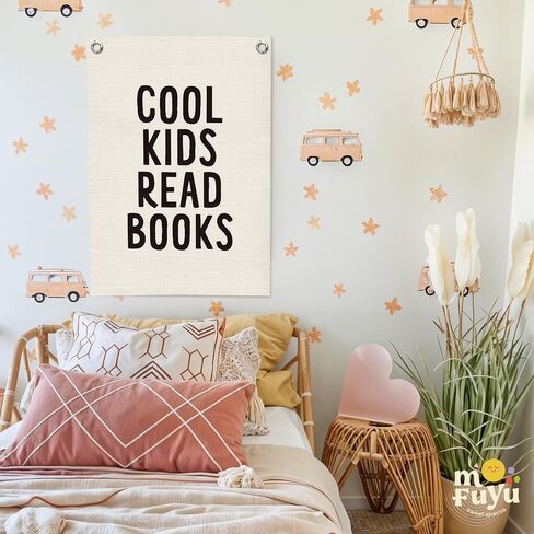 Classroom Wall Decor, Cool Kids Read Books Linen Canvas Banner, Read Corner, Book Lover Gift, Kids Wall Decor, School Library Wall Hanging Flag Banner,Playroom Reading Room 18x25 Inch in Saudi Arabia