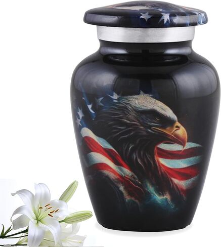 American Honor Keepsake Urn - American Flag & Eagle Mini Cremation Urns for Ashes - Veteran Token Urns - Patriotic Handcrafted American Flag Sharing Memorial Urn with Velvet Bag (Keepsake) in Kuwait