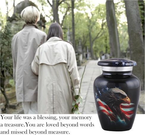 American Honor Keepsake Urn - American Flag & Eagle Mini Cremation Urns for Ashes - Veteran Token Urns - Patriotic Handcrafted American Flag Sharing Memorial Urn with Velvet Bag (Keepsake) in Kuwait